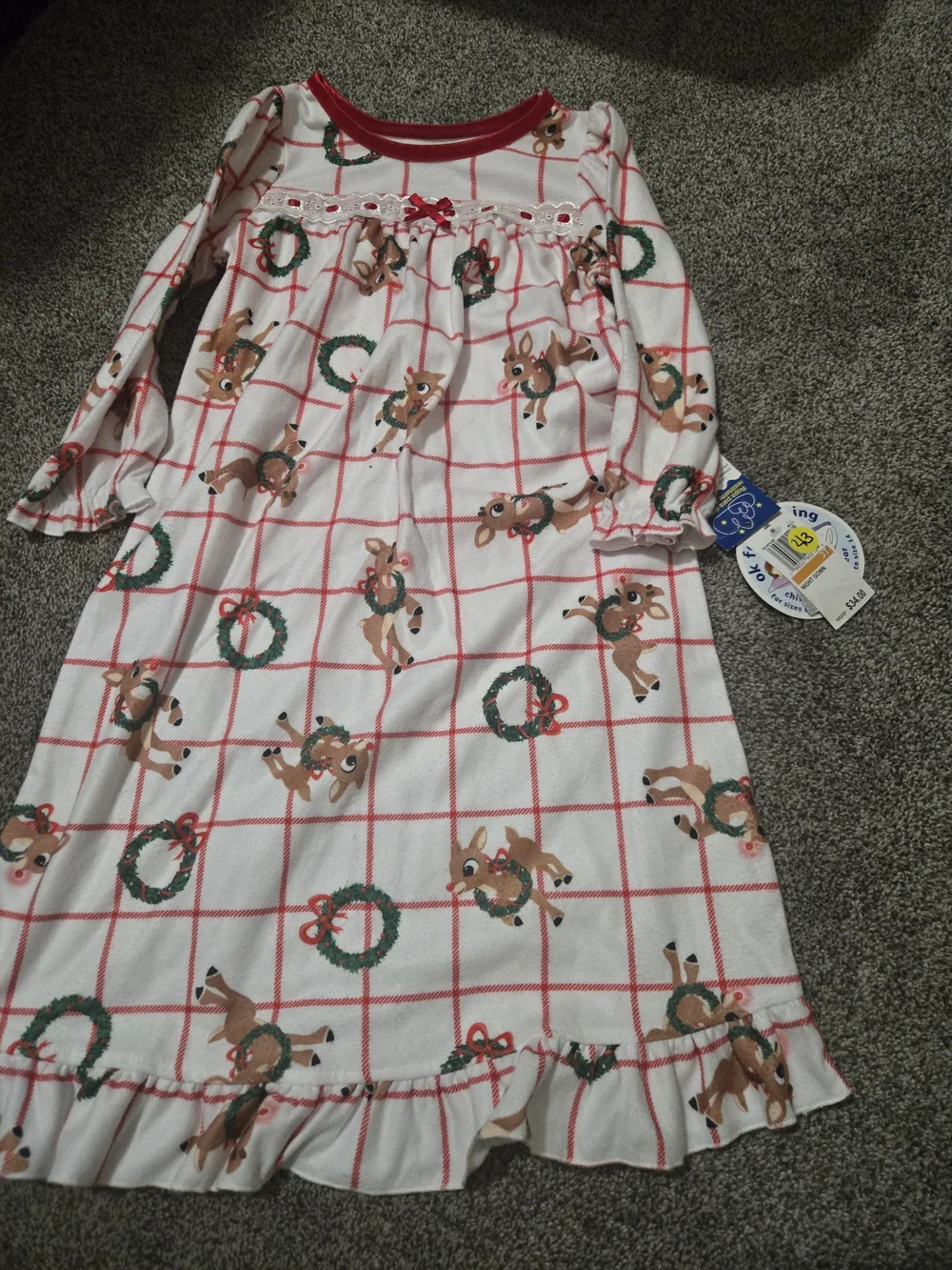 Girls' White & Red Reindeer Nightgown